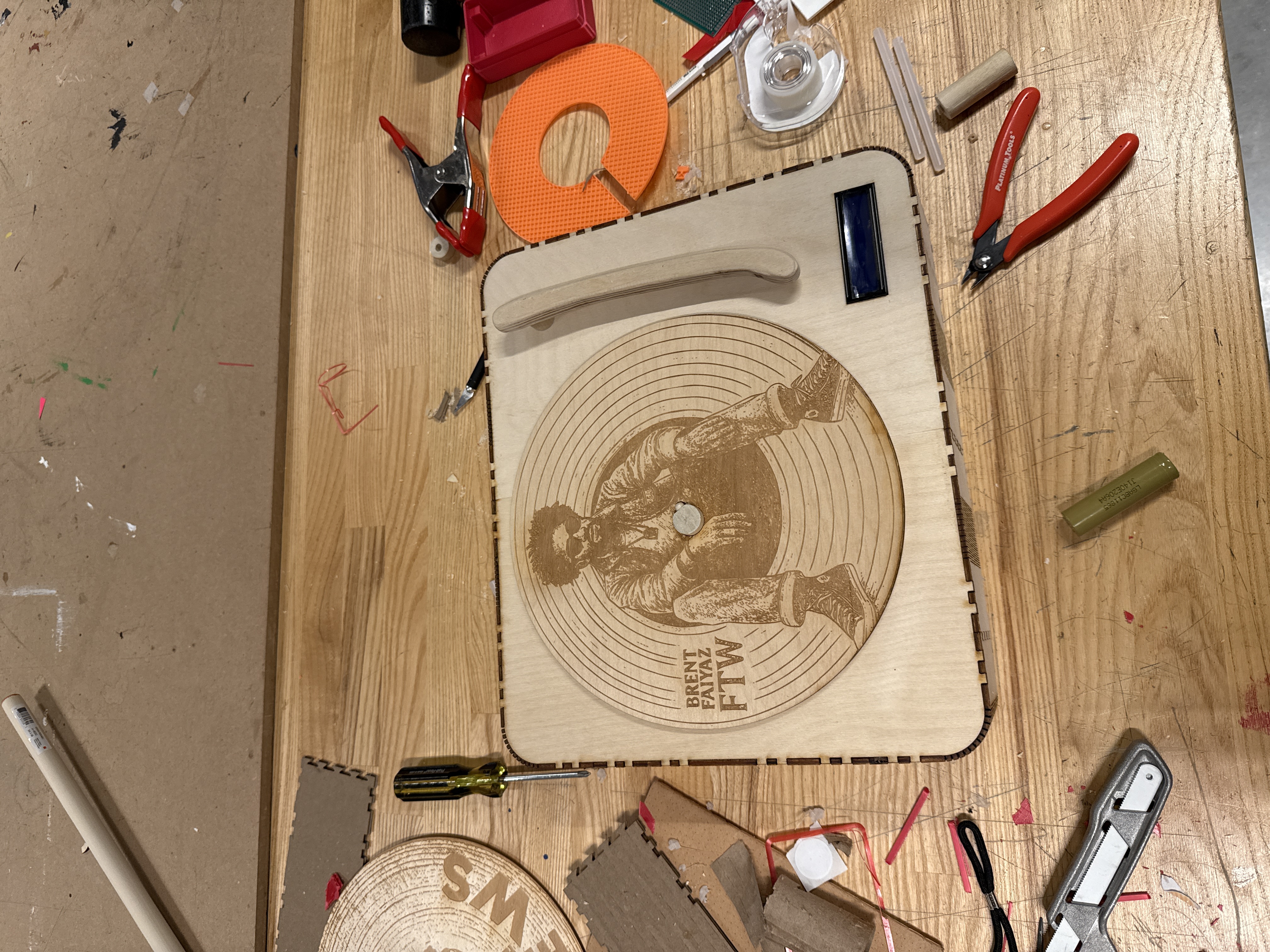 Full view of the wooden digital record player